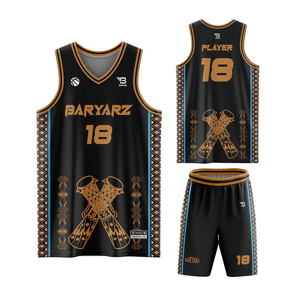 V-Neck-Basketball-Uniform-08 Custom basketball jersey set with matching shorts and side panel design