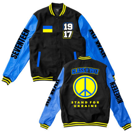 Black and blue varsity jacket with Class of 1917 back print